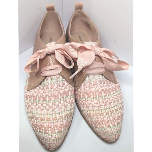 NWOB Kelsi Dagger Blush Pink Tweed & Leather Lace Up Pointed Toe Oxfords 10 - Picture 7 of 10